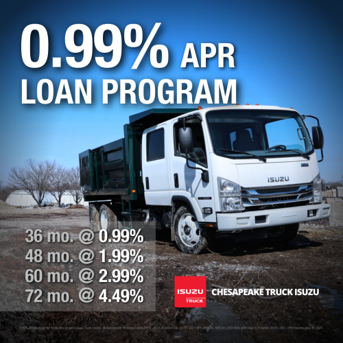 0.99% APR Loan Program from Chesapeake Truck Isuzu - Isuzu Dump Truck on Job Site